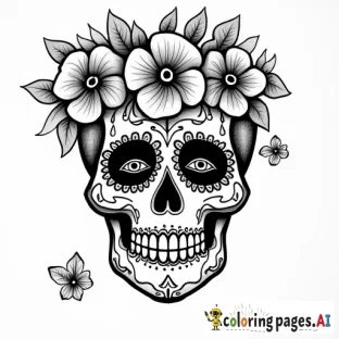 day of the dead adult colouring in page tattoo art stye