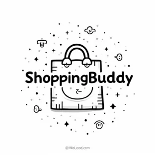 Design a creative and professional logo for a cutting-edge AI-powered shopping assistant app named 'ShoppingBuddy'. The logo should feature a friendly shopping bag or cart icon combined with elements of technology, such as a circuit pattern, or a chat bubble to symbolize interaction. Use a modern, minimalistic design style with a clean and approachable aesthetic. The color palette should include soft blue for trust, green for freshness, and a touch of white for modernity. The typography should be bold yet approachable, complementing the futuristic yet friendly theme of the app.