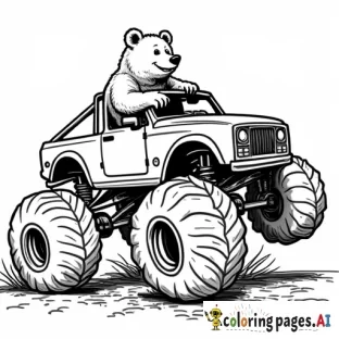 detailed bear driving a monster truck