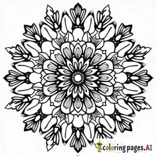 “Detailed mandala with symmetrical floral patterns, clean black outlines, printable quality