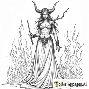 devilish female burning in the flames of hell