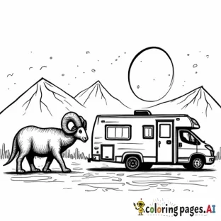 dodge ram pulling a camping trailer while near dinosaurs