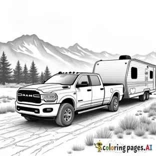 Dodge ram pulling a trailer in the mountians