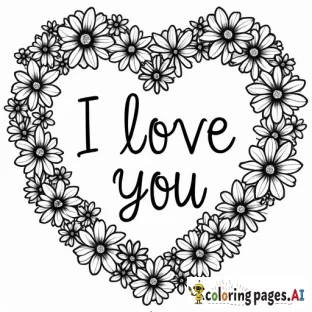 flowers surrounding the words, I love you. hearts are randomized in the page