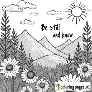 flowery, mountain, nature-filled coloring pages with the words "be still and know" somewhere on the page.
