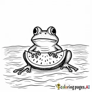 frog eating watermelon on the beach