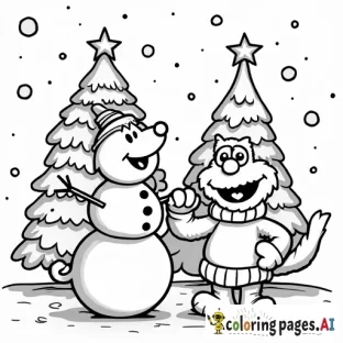 frosty the snowman + border collie + excavator + the grinch + elmo + christmas tree + christmas decor