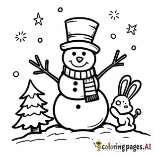 frosty the snowman +  christmas tree + bunny + top hat