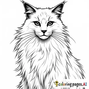 Full body portrait of long-haired cat by Egon Schiele, background in the style of Pino Daeni's painting style