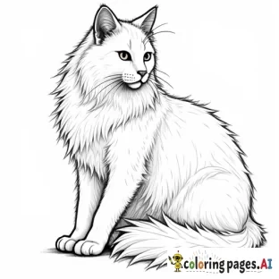 Full body portrait of long-haired cat by Egon Schiele in the style of Pino Daeni's painting style