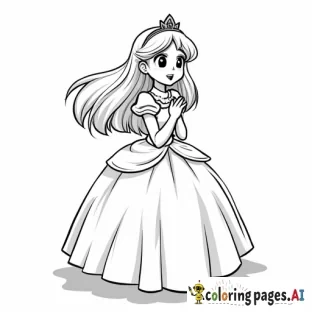 full body realistic princess character with concerned/dismayed/frightened expression twirling to face opposite direction, hands clasped to chest, mouth slightly open, minimal background, side view, in Anime Manga Line Art