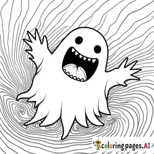 Gengar  emerging from a swirling ghostly vortex toward the viewer of the image.