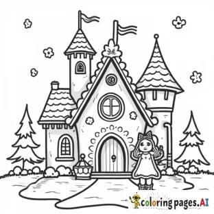 gingerbread girl in front of a gingerbread castle