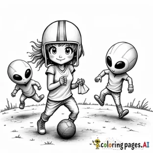 girl eating chips playing football chased by aliens