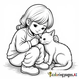 Girl petting cat