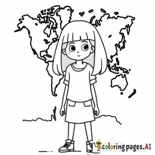 Girl with a world map in the background