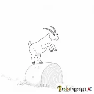 goat jumping on a hay bale on a field of grass