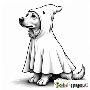 golden retriever wearing a ghost costume