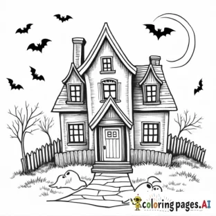halloween spooky haunted house ghosts bats full moon