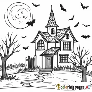 halloween spooky haunted house ghosts bats full moon