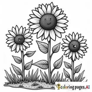 happy face flower garden of sunflowers