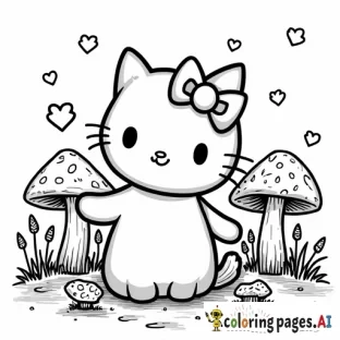 hello kitty in a mushroom forest