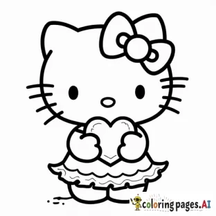 hello kitty saying "i love you wectur!" holding a heart, wearing a dress and her bow.