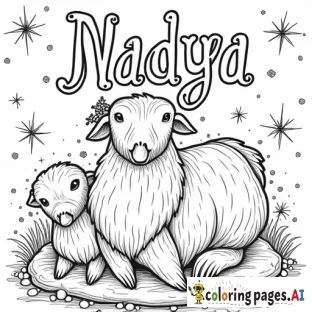 holiday coloring page for adult with the name Nadya in the center