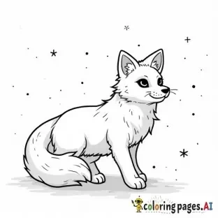 I would like a mythical and magical arctic fox Kitsuné with nine tails in a beautiful snowy background