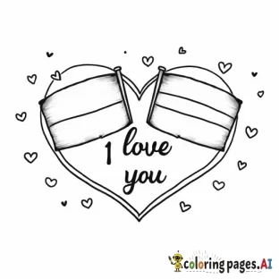 indonesia flag in the top left corner and the meixco flag in the top right corner with the words, "I love you", in the middle of the page with a heart surrounding the words. little hearts are randomized on the page