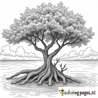 intricate adult coloring page featuring mangrove trees in their natural environment