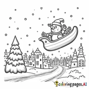 Ironman and santa flying over a christmas town