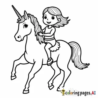 5 years old girl riding unicorn coloring page