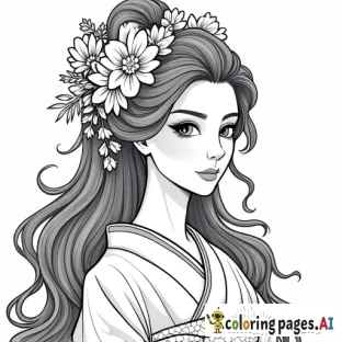 Japanese  Princess with flowers and intricate hair