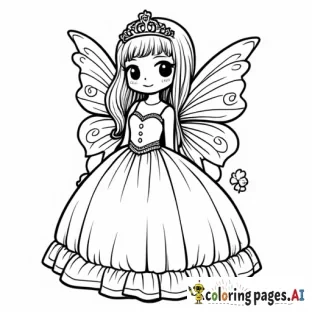 Kawaii, Fairy princess, black outlines, white background, sharp focus
