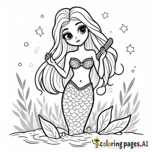 kawaii mermaid brushing her hair