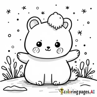 kawaii style animals, soft round characters, very simple line work, no shading, winter theme