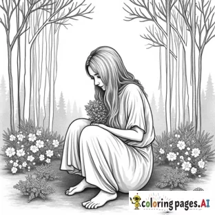 lady in a pine forest gathering herbs