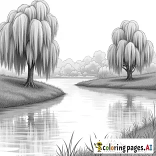 lake with weeping willows
