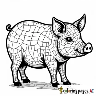 line art mosaic of a pig for kids