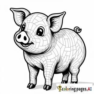 line art mosaic of a pig for kids cartoon