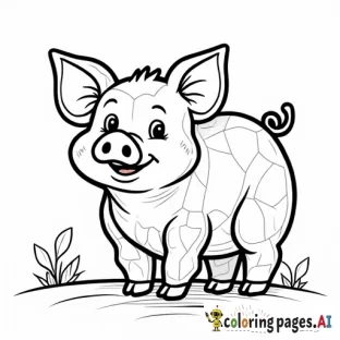 line art mosaic of a pig for kids cartoon on a farm simplistic