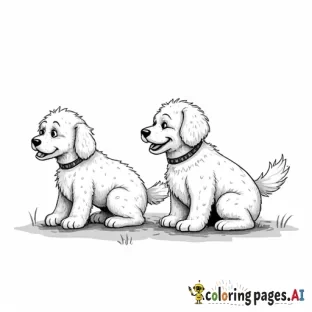 Little blonde girl playing with two big fluffy doodle dogs