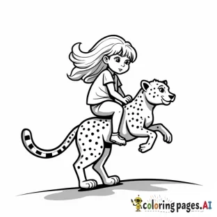 Little blonde girl riding a cheetah