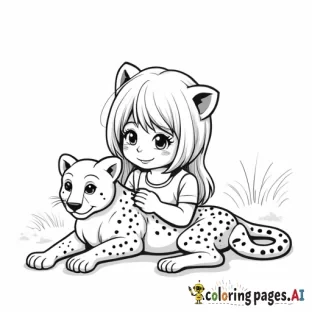 Little blonde girl with a cheetah