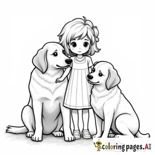 Little girl with two big dogs