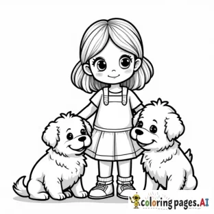 Little girl with two fluffy dogs