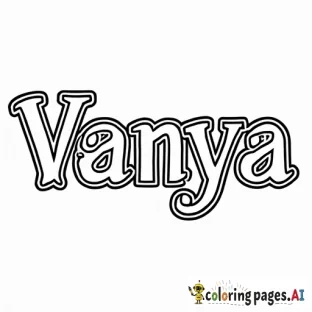 MAKE THE A COLOURING PAGE Of the text vanya, in classic line drawing style