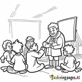 man teaching sunday shcool to a room full of  boys and girls