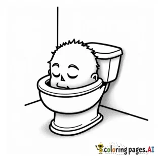 mans head sticking out of a toilet bowl